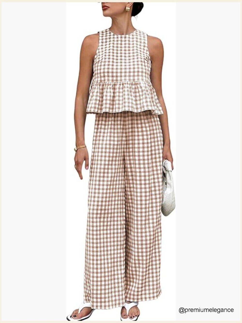 Gingham Plaid 2 Piece Set Tank Top Wide Leg Pants Lounge Set